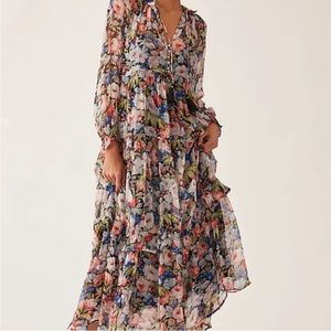Anthropologie Printed Chiffon Maxi Dress L